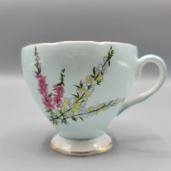 Vtg Foley Bone China Highland Heather Teacup & Saucer Set England Blue Floral - Picture 12 of 16